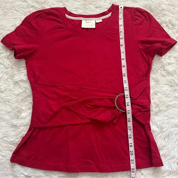 Anthropologie Maeve Shirt Dakota Buckle Wrap Top Short Sleeve Red Petite MP - Picture 9 of 11